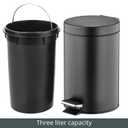 mDesign Pedal Bin Metal Waste Bin with Pedal, Lid and Plastic Bucket Insert for Bathroom, Kitchen, and Office 3 Litre Household Rubbish Bin with Ergonomic Design Black