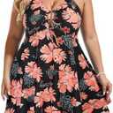 Hanna Nikole Women Plus Size One Piece Swimsuit Cut Out Adjustable Bathing Suit Tummy Control Swim Dress Swimwear with Shorts