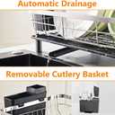 AIDERLY Stainless Steel Dish Drying Rack with Drainboard Dish Drainers for Kitchen Counter Extendable Spout Strainers with Utensil Holder and Knife Slots, Black