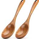 2 Pcs Large Wooden Spoons for Cooking Serving Mixing Kitchen Spoon Big Acacia Wood Utensils Set Teak Spatula Cooking Spoon Set Bamboo Baking Spoons Non Toxic Kitchen Tools Cooking Accessories