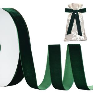 TONIFUL Christmas Green Velvet Ribbon 1 Inch x 25yds, Vintage Velvet Ribbons, for Christmas Wreath Decoration Handmade Craft Ornaments Gift Wrapping & Bow Making, Valentine's Day Bouquet Packaging