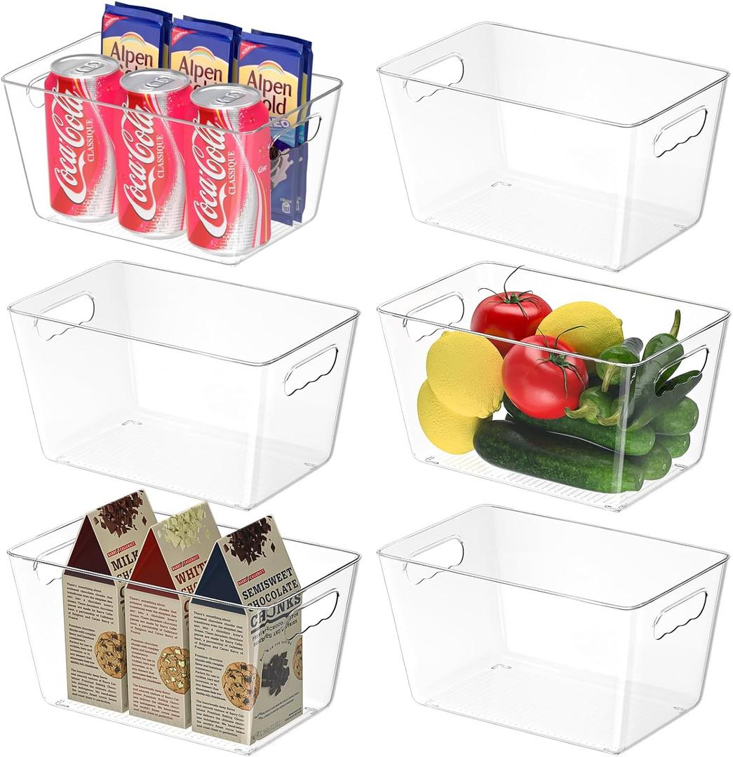 BALEINE Clear Plastic Storage Bins, Pantry Organization, BPA Free Stackable Refrigerator Organizers and Storage with Handles for Kitchen Fridge Cabinet Bathroom (6PK, 9.5x5.5x4.5) (S(9.5x5.5x4.5))