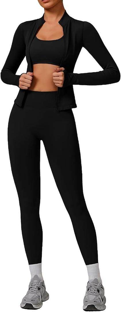 3 Piece Women's Activewear Set– Soft Stretchy Workout Outfit for Gym, Running, Yoga, and Casual Wear, XL