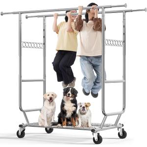 HOKEEPER Clothes Rack Heavy Duty Clothing Rack Load 650 LBS Collapsible Garment Rack with Wheels Double Rod Clothes Rack for Hanging Clothes Commercial Portable Closet Rack with Shelves 22"D*75"W*68"H
