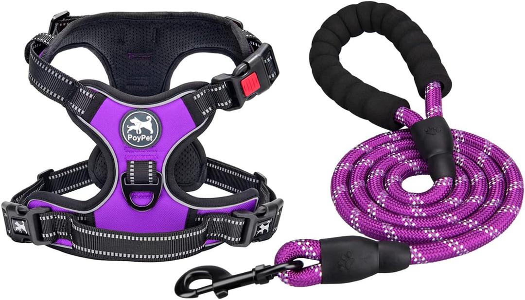 PoyPet Dog Harness and Leash Combo, Escape Proof No Pull Vest Harness, with 5 Feet Leash, Reflective Adjustable Soft Padded Pet Harness with Handle for Small to Large Dogs(Purple,S) PoyPet Dog Harness and Leash Combo, Escape Proof No Pull Vest Harness, with 5 Feet Leash, Reflective Adjustable Soft Padded Pet Harness with Handle for Small to Large Dogs(Purple,S)
