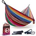 Foxelli Camping Hammock - Lightweight Portable Hammock, Easy Setup with Tree-Friendly Ropes & Steel Carabiners, Heavy Duty Parachute Nylon for Indoors and Outdoors (Indian_summer)