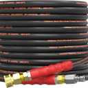 5/16" Pressure Washer Hose 50 FT, Hot and Cold Water Power Washer Hose Max 140F, Commercial Industrial Grade Steel Wire Braided Kink Proof Extension Hose with 3/8 Quick Connect 4500 PSI