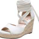 Vepose Women's Espadrille Wedge Sandals, Rome 882 Open Toe Lace Up Platform Wedges, Comfortable Ankle Wrap Heels for Summer, Wedding, Beach, Casual, Size 9.5