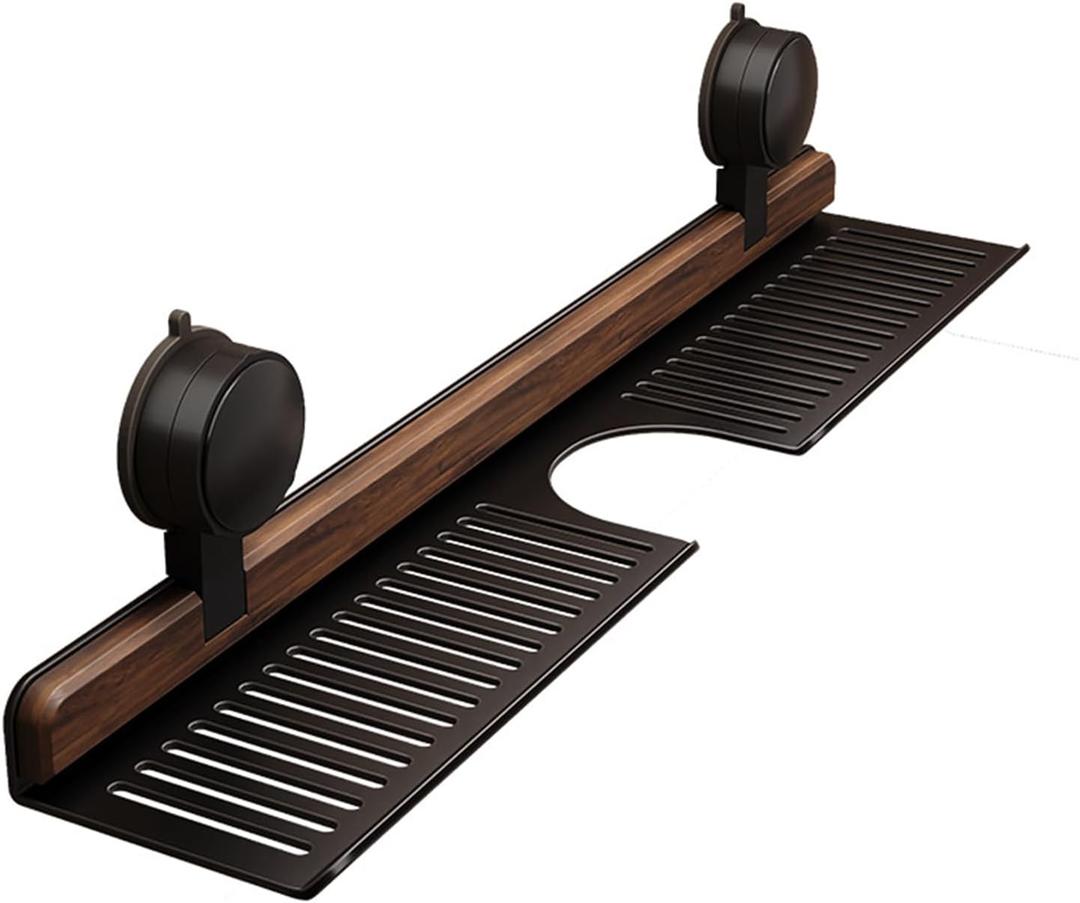 Walnut Bathroom and Kitchen Suction Cup Rack, Removable wall-Mounted Tray, no-Drill wall-Mounted Bathroom Vanity, Sink Storage Rack, Kitchen Suction Cup Rack (Black, 50cm/19.69in)