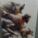 Framed Jesus and Lamb Wall Art Jesus Protecting Lamb from Wolves Canvas 24L"x16W" Canvas
