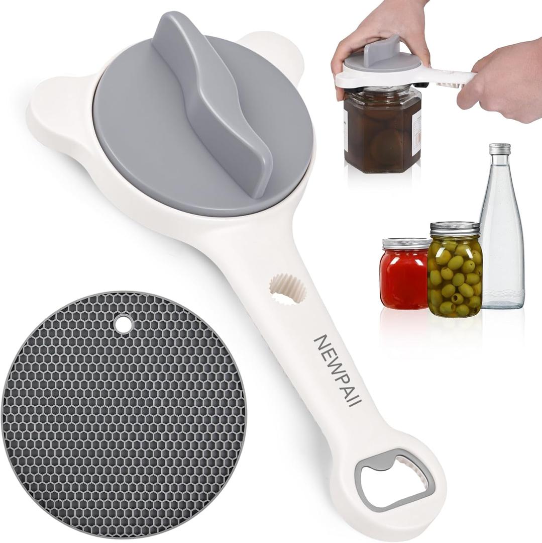 Jar Opener for Weak Hands, Seniors & Arthritis Adjustable 4-in-1 Bottle & Can Opener with Non-Slip Pad for Large Pickle Jars, Soda, Wine Left-Handed & Kid-Friendly, Dishwasher Safe