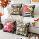 2 x Artscope Fall Decorative Throw Pillow Covers 16x16 Inch Set of 4, Happy Fall Pumpkin Truck Thankful Grateful Blessed Outdoor Farmhouse Pillow Cases for Home Sofa Couch-Pink Brown