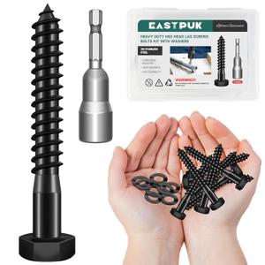 (12Sets) 5/16" x 2-1/2" Hex Head Lag Bolts, Heavy Duty Lag Screws with Washers, 304 Stainless Steel, 5/16 Bolt for Wood, Partial Thread, Black Oxide