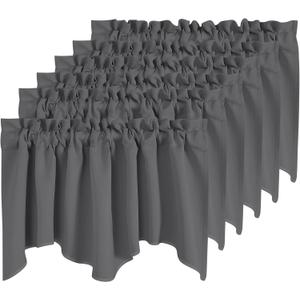 NICETOWN 6 Panels Kitchen Valances for Windows Living Room Bedroom Decor, Smal Valances Rod Pocket Farmhouse Country Rustic Bathroom Window Treatment (52W x 18L inches, Grey)