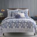 Levtex Home Adare Denim Reversible Full/Queen Quilt Set (88x92in) with 2 Pillow Shams (26x20in) - Floral Bedding - Blue White - Cotton Full/Queen Size Quilt Bedding Set - Lightweight, Soft, Pre-Washed