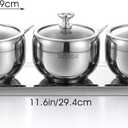 3 Grids 304 Stainless Steel Seasoning Containers Set with Lid Spoon and Tray, Condiment Jar Spice Container, Condiment Canisters Pots for Serving Sugar, Pepper, Salt, Spice