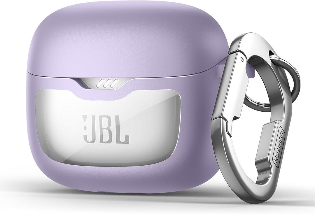 SURITCH Magnetic Bumper Case Compatible with JBL Tune Flex Earbuds, Rugged Shockproof Protective Covers for JBL Tune Flex with Magnetic Lid Lock & Carabiner & Cleaning Kit & Removal Tool, Purple