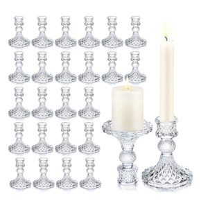 Sieral 24 Pcs Clear Taper Candle Holders 4'' Tall Glass Candlestick Holders Bulk Crystal Decorative Stand Wedding Stick Holder for Anniversary Party Dining Table Festival Decor