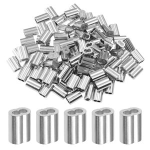 100pcs 1/8 Inch Aluminum Crimping Loop Sleeve for Wire Rope and Cable, Double Hole Type