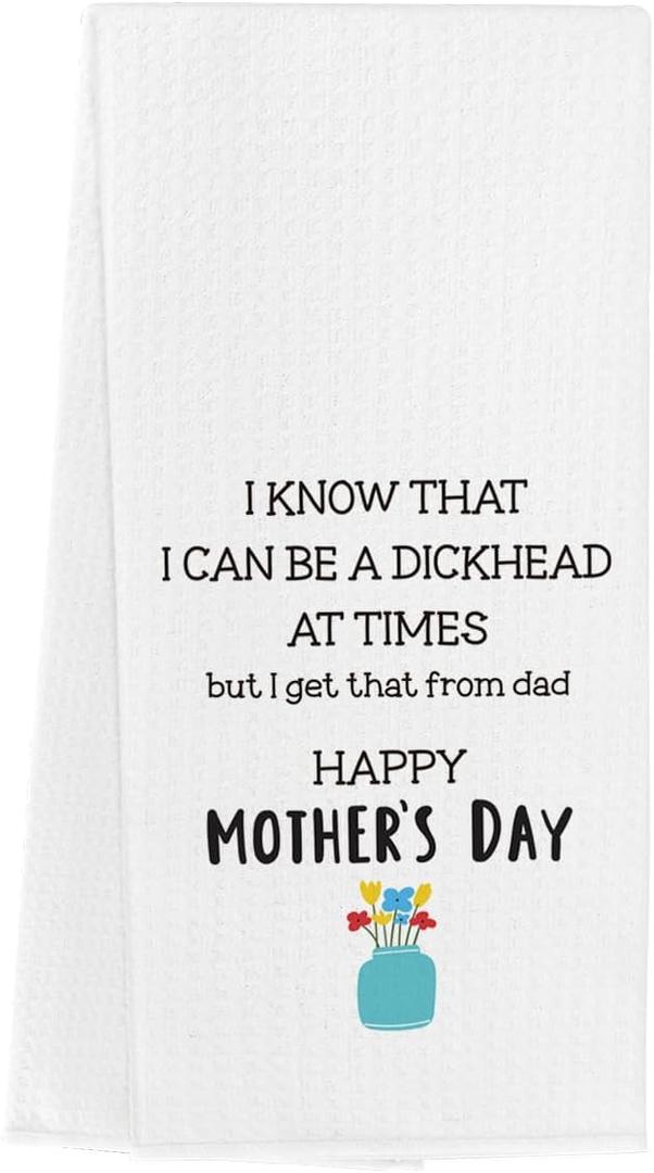 Funny Mothers Day Towels Gifts from Daughter Son New Mom Gifts Best Bonus Mom Gift Mom Birthday Gift Best Present for Expecting Moms Stepmom Bonus Moms Towels for Kitchen Bathroom 1423 Inches (Dickhead)
