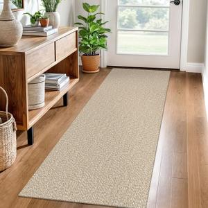 EARTHALL Washable Runner Rug 2x6 Ft Non Slip Runners for Hallways Cotton Rubber Backed Kitchen Runner Braided Indoor Floor Carpet Runners for Entryway, Hallway, Kitchen, Bedroom, Send/Beige