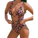 BERLOOK Women's One-Piece Swimsuits Fashion Tummy Control Push Up Bathing Suit for Women Full Coverage Slimming Swimwear Black Floral, Size Small, Black