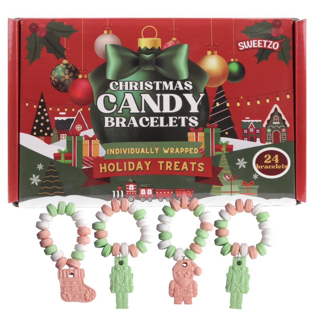 Christmas Candy Bracelets, 24 Individually Wrapped Holiday Treats, Perfect Stocking Stuffer Candies, 10.16 Ounces