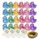 Sezua 48 Packs Glitter Rubber Ducks in Bulk, Easter Basket Stuffers, Party Favors for Bath Beach Pool, Ducks for Hiding on Cruise, Colorful Squishy Mini Tiny Duck with Positive Card