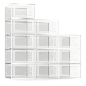 SEE SPRING 12 Pack Shoe Storage Box, Clear Plastic Stackable Shoe Organizer for Closet, Space Saving Foldable Shoe Rack Sneaker Container Bin Holder
