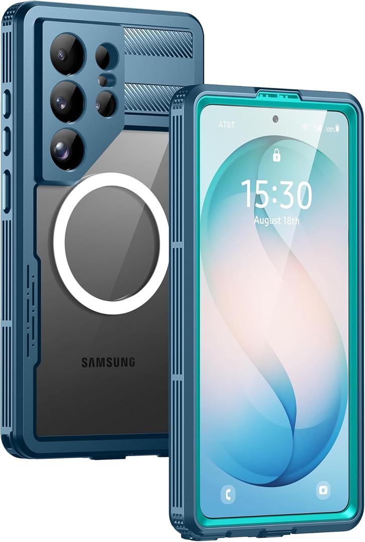 Lanhiem Magnetic for Samsung Galaxy S26 Ultra Case, IP68 Waterproof Dustproof Case, [Compatible with Magsafe] [Built-in Lens & Screen Protector] Full Body Shockproof Rugged Phone Case 6.9 inch, Blue