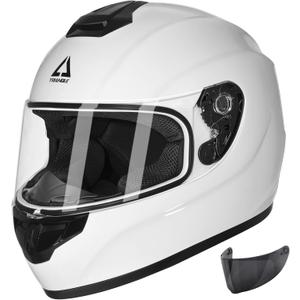 TRIANGLE Motorcycle Helmets Full Face Motorcycle Helmet for Men & Women with Tinted and Clear Visor Meet Dot Approved (X-Large, Glossy White)