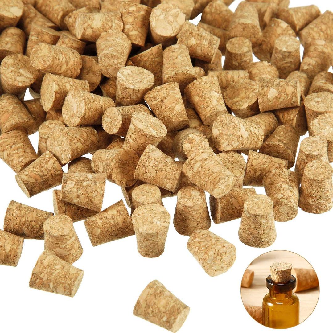 Jetec 350 Pieces Small Cork Stoppers Mini Tapered Cork Plugs Glass Bottles Tops for DIY Craft Projects (0.4 x 0.3 Inches)