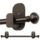 KAMANINA Curtain Rods No Drilling for Windows 32 to 58 Inches, 5/8 Inch Diameter Adjustable Single Drapery Pole with Adhesive Brackets, Bronze