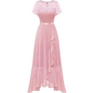BeryLove Formal Dresses for Women 2026 Wedding Guest with Slit Cocktail Elegant Lace Long Prom Dress (Pink, M)