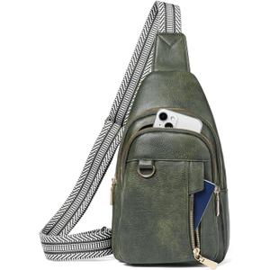 GAEKEAO Sling Bag for Women Crossbody Bags Fanny Pack Vegan Leather Chest Bag Travel Shoulder Belt Purse Backpack Gifts (9930-green)