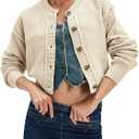 JOKELAMB Women's Cardigan Sweaters Trendy 2025 Lightweight Button Down Crewneck Knit Work Casual Outfits Clothes (Large, Apricot-038)