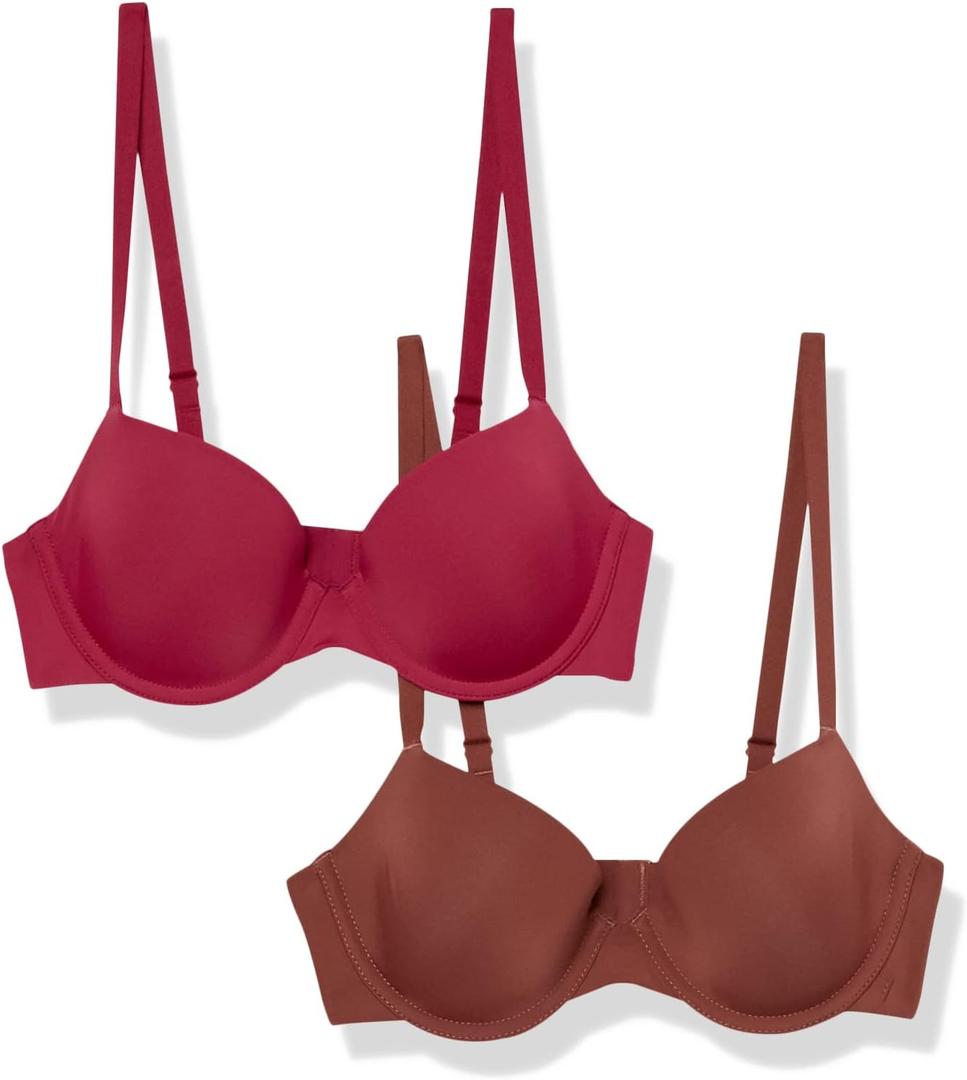Women's Demi Cup Microfibre Bra with Adjustable Straps (34DD, Chocolate/Red)