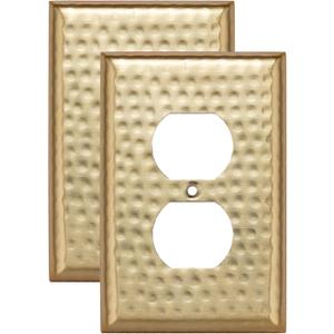 Monarch Abode Duplex Outlet Cover Plate  1-Gang Brushed Gold Plug Wall Plates, Electrical Outlet Cover Plates, Electric Outlets Covers, Hand Hammered Decorative Outlets Covers Wall Plate, Pack of 2