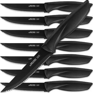 Home Hero Steak Knives, High-Carbon Stainless Steel Knife Set, Ergonomic Handles Serrated Steak Knives (8 Pcs - Black)