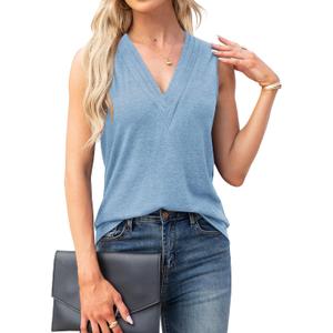 Agnes Urban Womens V Neck Tank Tops Dressy Summer Sleeveless Shirts Casual Loose Tunic Tops Blouses T Shirts (S)