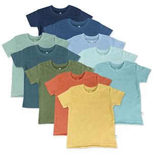 HonestBaby 7-Pack Short Sleeve T-Shirts 100% Organic Cotton Unisex, Rainbow Gems Blues, 18M