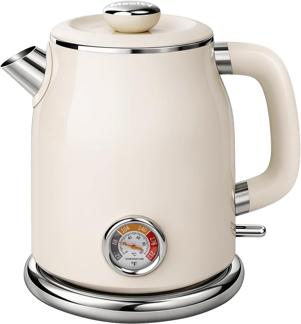 Electric Kettle 1.8L with Temperature Gauge, 1500W Fast Boiling Electric Tea Kettle, 100% Stainless Steel Retro-Style Hot Water Kettle Electric - Glowing LED Light, Auto Shut-Off & Boil-Dry Protection