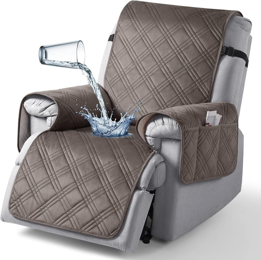 TAOCOCO 100% Waterproof Recliner Chair Cover, Recliner Covers for Recliner Chair with Pocket, Non Slip Reclining Chair Cover Furniture Protector for Kids, Pets(23.6'', Chocolate-Velvet)