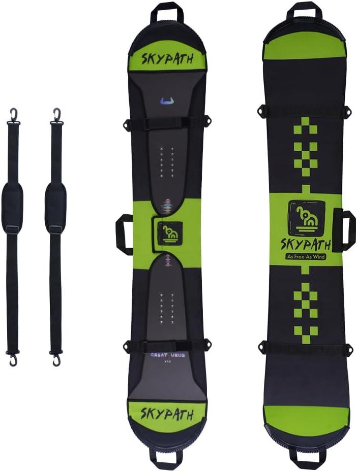SkyPath Snowboard Cover Sleeve Case with Rubber Bumpers Adjustable Soft Cover with Detachable Double Shoulder Straps (L-5'3''-5'7'', Green)