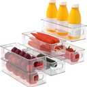 Set of 6 Refrigerator Pantry Organizer Bins - Stackable Fridge Organizers with Handles for Pantry, Freezer, Kitchen, Countertops, Cabinets - Clear Plastic Food Storage Bins