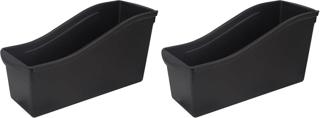 Storex Industries 14.3" x 5.3" x 7" Large Book Bin with Front Pocket, Black (Pack of 2)