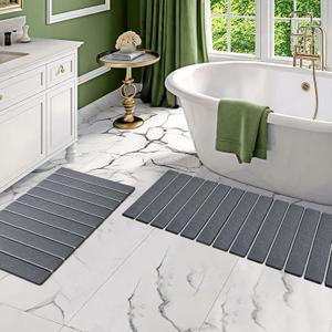 Setguopal 2 Pack Foldable Stone Bath Mats, Gray Super Absorbent Diatomaceous Earth Bath Rug, Non-Slip Shower Mat, Quick-Drying Bath Rug and Drying Mat for Tub and Shower (Grey)