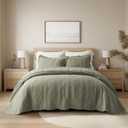 EVERGRACEHOME 100% Cotton Scallop Quilt Set, King Size 3 Piece Set  Lightweight Bedspread with 2 Shams, Soft Prewashed Matelasse Coverlet for Cozy and Elegant Bedding, Olive Green