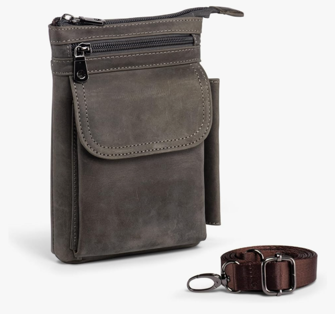 Hengwin Genuine Leather Small Crossbody Purse for Men Women, Travel Passport Wallet Cell Phone Shoulder Holster Belt Pouch Messenger Bag
