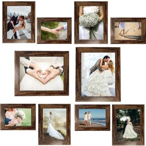 Picture Frame Set 10 pack, Farmhouse Photo Frames, Gallery Wall Frame Collage, 8x10 5x7 4x6 Frames in 3 Different Finishes Picture Frames For Wall or Desk,Dark Brown